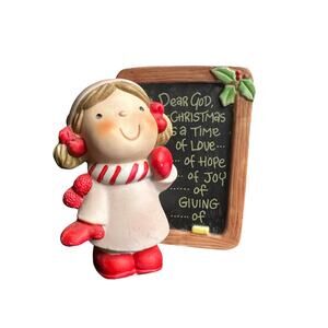 Dear God Kids Girl and Christmas Chalkboard Figurine 1984